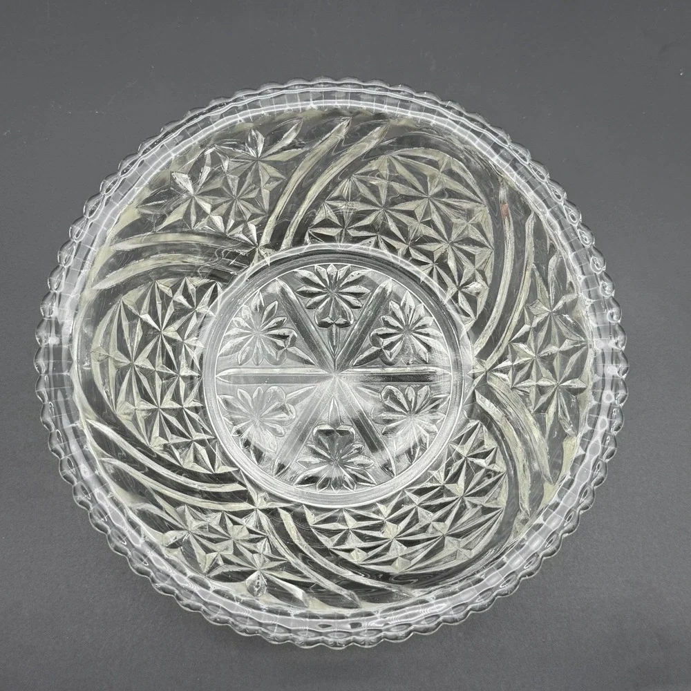 Anchor Hocking Stars And Bars Vintage Glass Serving Salad Bowl Thousand Line 8
